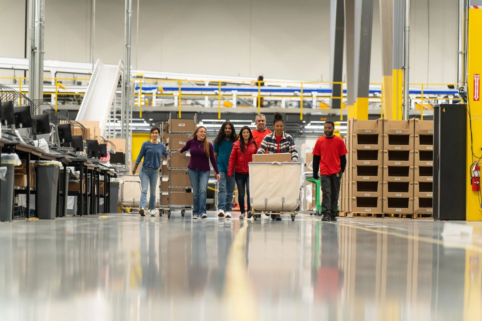 Fulfillment team working together in a modern warehouse